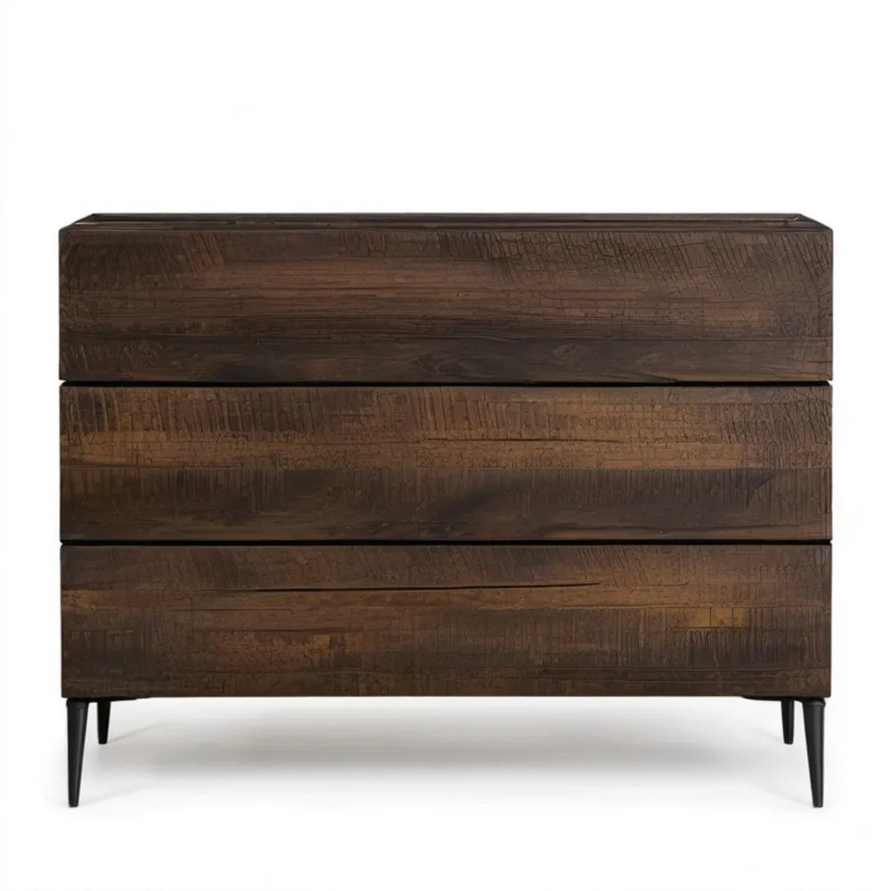 Komoda z litego drewna mango z 3 szufladami, ciemnobrązowa/czarna, 120 x 40 x 80 cm