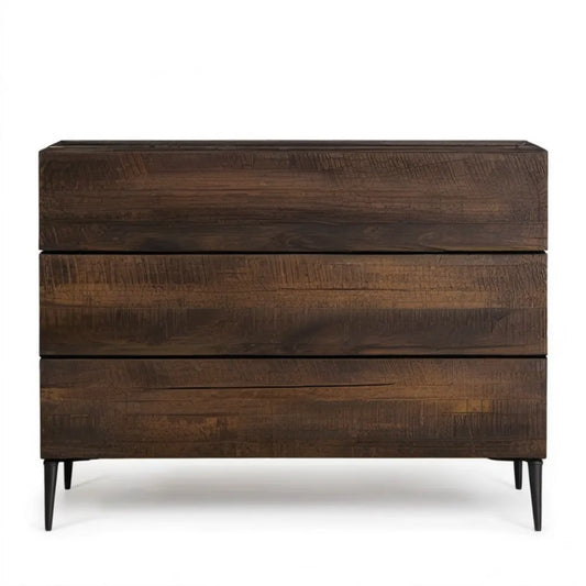 Komoda z litego drewna mango z 3 szufladami, ciemnobrązowa/czarna, 120 x 40 x 80 cm