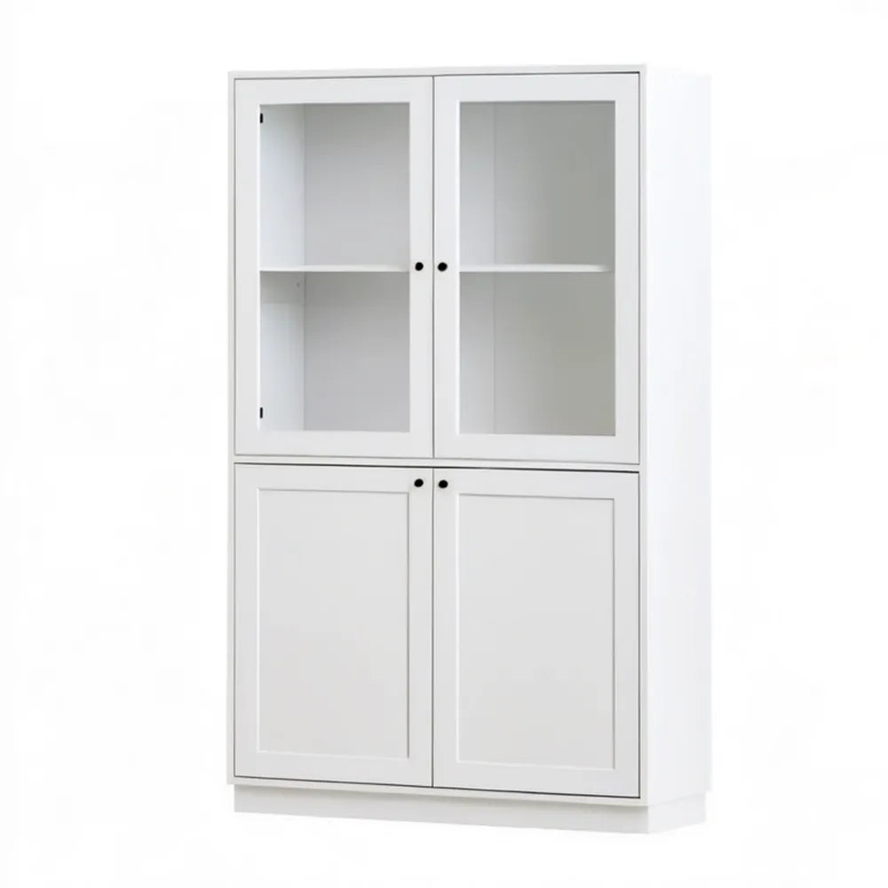 Biała witryna MDF ze szkłem, 4 drzwi, 80 × 40 × 180 cm