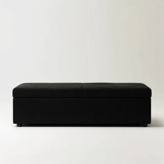 Czarna ławka do łóżka ze schowkiem, tapicerka PVC, 120 x 40 x 45 cm