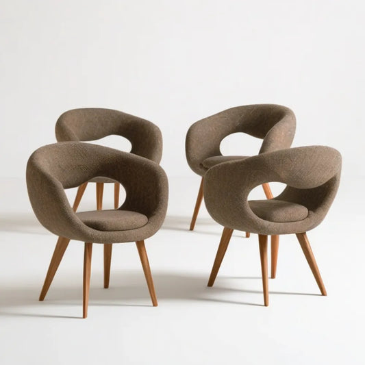 Zestaw 2 tapicerowanych krzeseł taupe z nogami z litego drewna bukowego, 58 × 60 × 78 cm