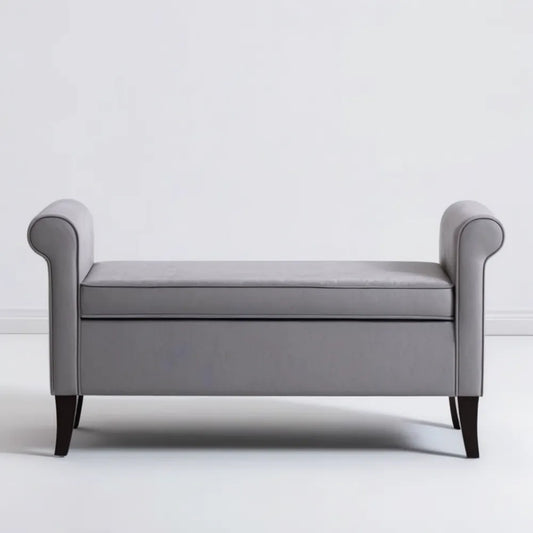 Szara ławka ze schowkiem i podłokietnikami, 120 × 45 × 65 cm