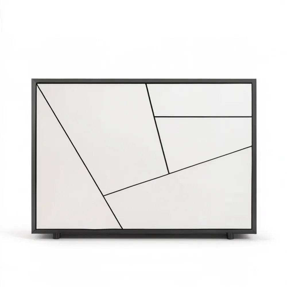 Kredens biały z czarną stalową ramą, MDF, 160 x 40 x 80 cm