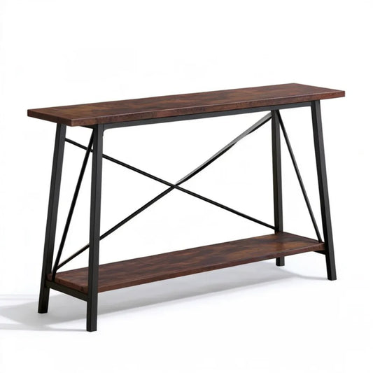 Konsola industrialna z półką MDF i stalową ramą, ciemny brąz/czarny, 120 × 30 × 80 cm