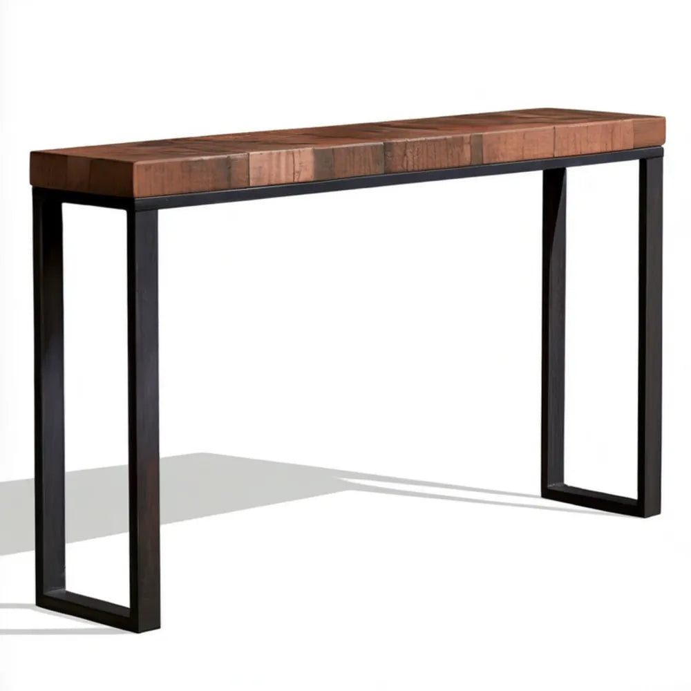 Konsola z litego drewna akacjowego i stali, Brązowa/Czarna, 110 x 35 x 75 cm