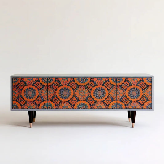 Kredens retro z ornamentowym nadrukiem, szary/pomarańczowy/granatowy/czarny/jasny brąz, 180 × 45 × 75 cm