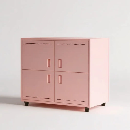 Różowy kredens MDF z 4 drzwiami i czarnymi nóżkami, 120 x 40 x 100 cm
